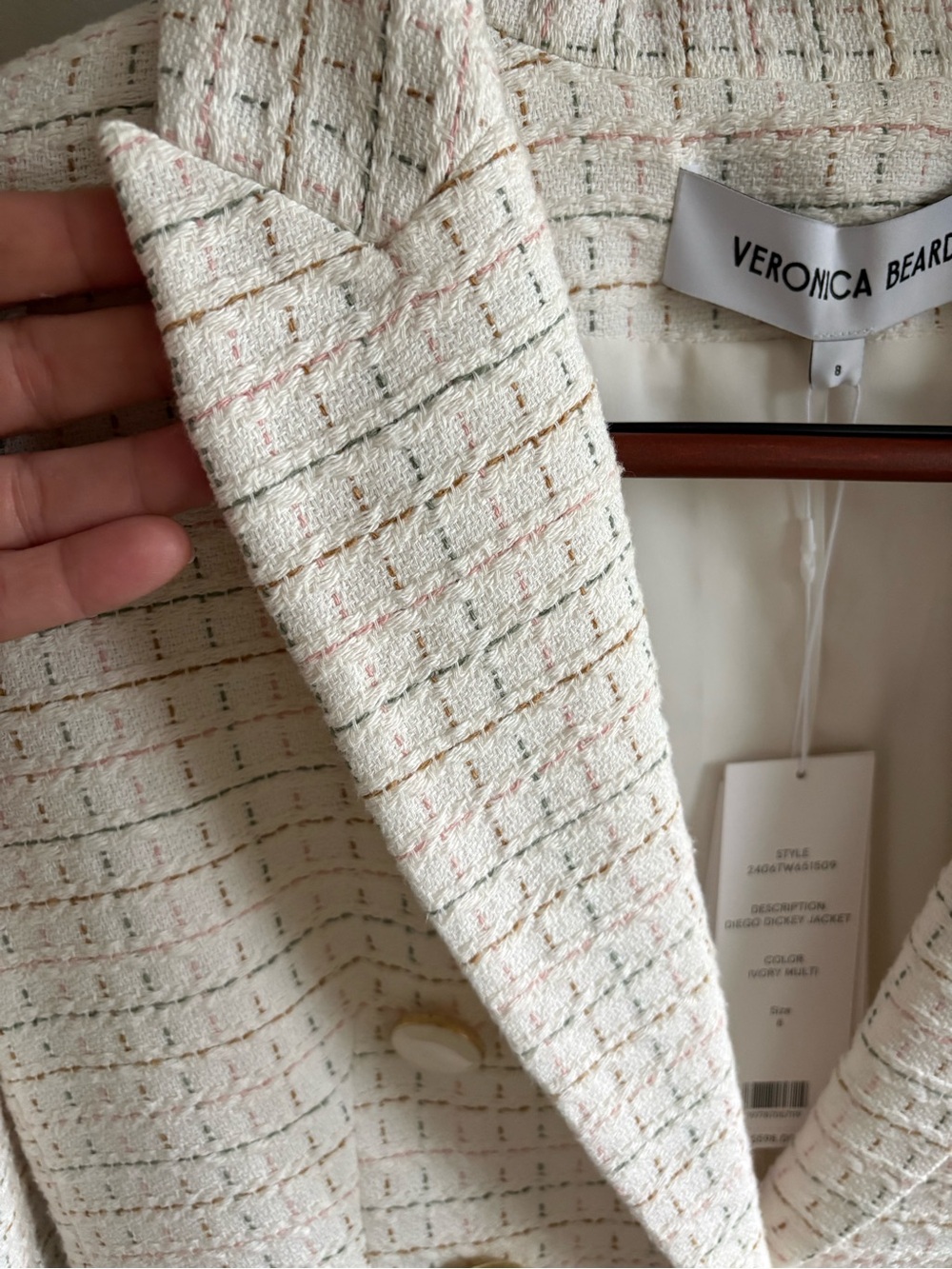 NWT Veronica Beard Cream Tweed Double-Breasted Blazer Jacket Sz 8